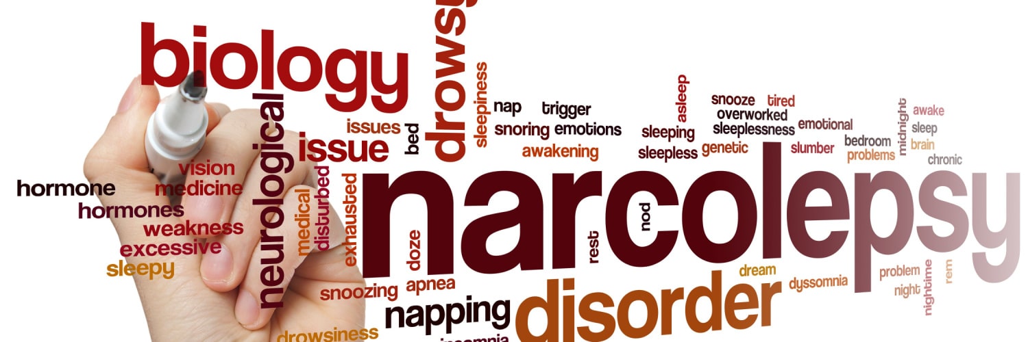 Narcolepsy related words printed on white background.