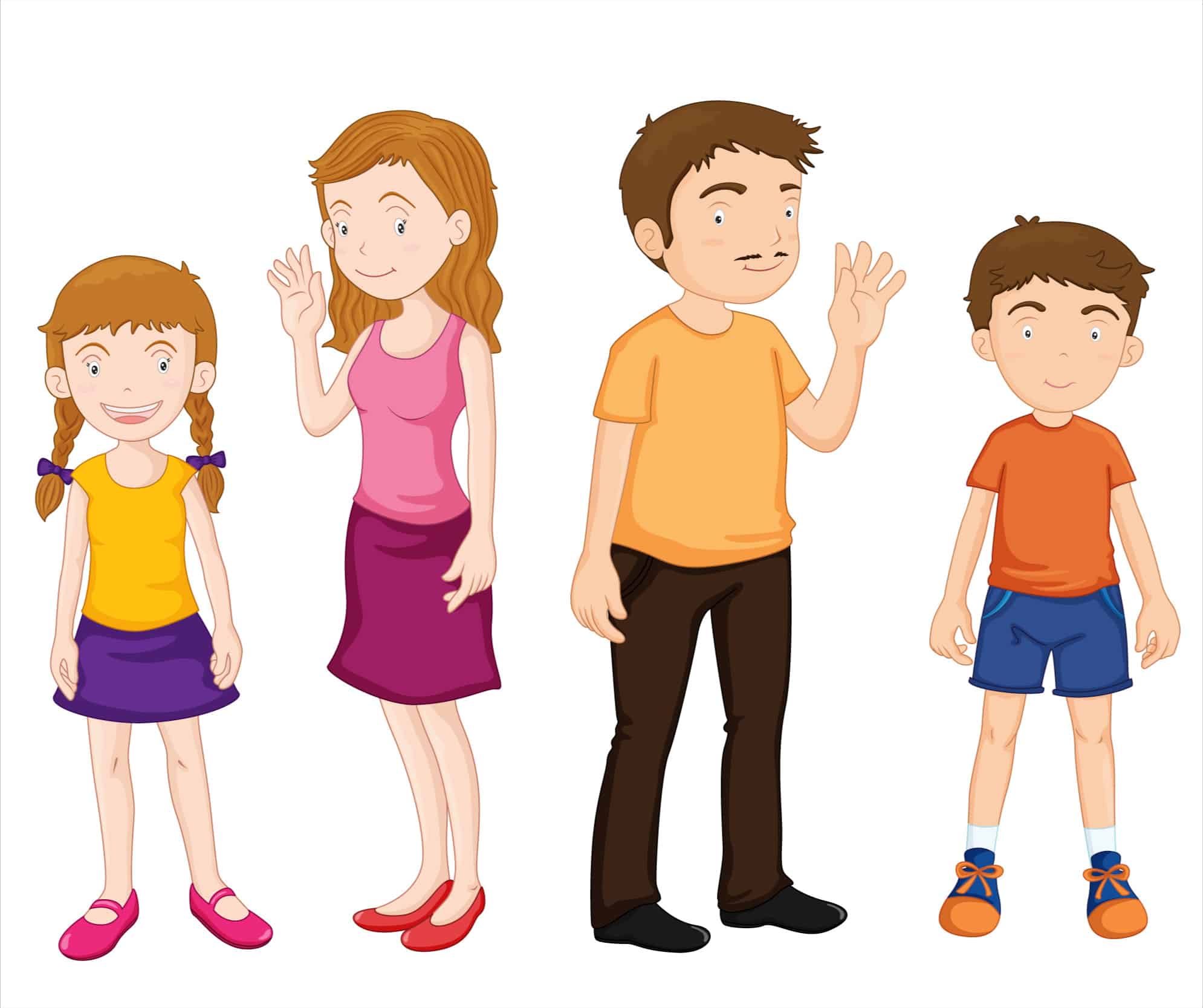An illustration of paid clinical trial participants, A woman, a man, a boy and a girl.