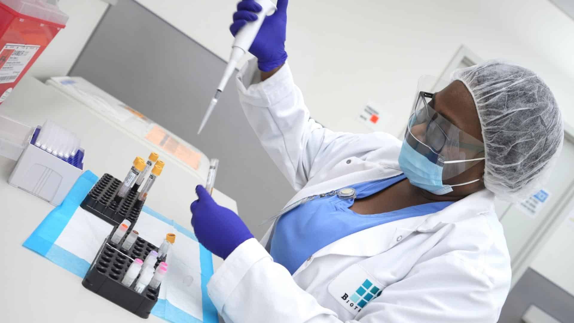 Biotrial's clinical trial researcher testing the samples.